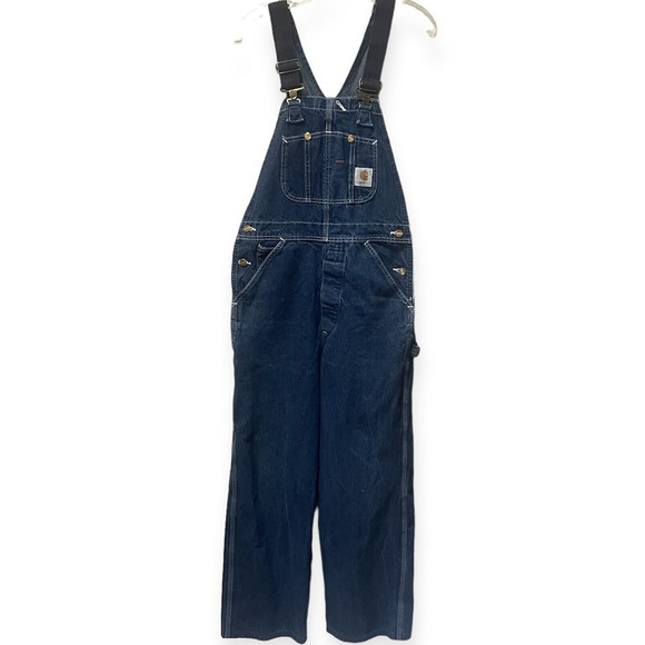 Carhartt Other - CARHARTT Overalls Bibbs Denim Carpenter Jeans Blue R08 DNM Men 30x27 (hemmed)